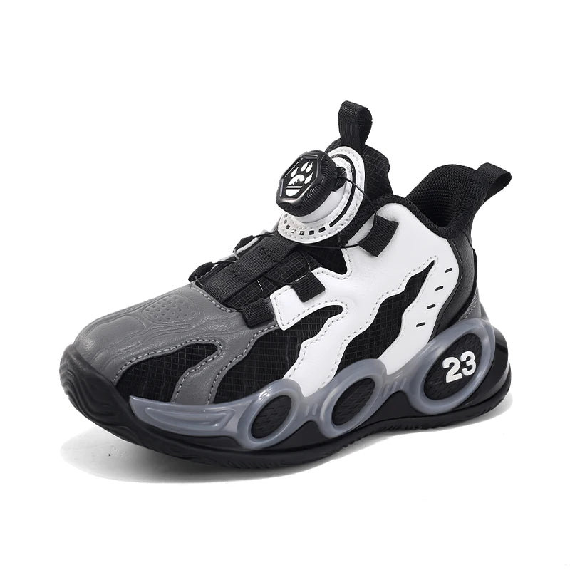 Fashion Basketball Shoes for Kids High-top PU Leather Sports Shoes Children Casual Shoes Boys Girls Comfortable Gym Trainers New