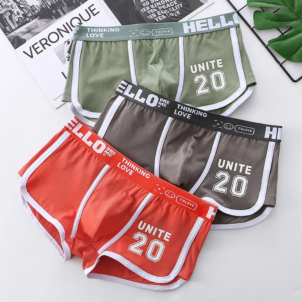 3PCS/Pack 100% Cotton Underpants Men Comfortable Big U Type Crotch Breathable Mesh Men's Panties Fashion Letter Boxers Hombre