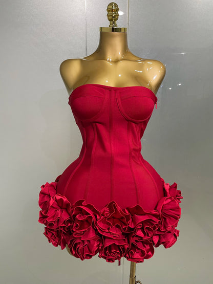2025 Sexy Evening Bandage Dress Strapless Bodycon Flowers Mini Celebrity Women Birthday Party Dress Photo Shoot Nightclub Outfit