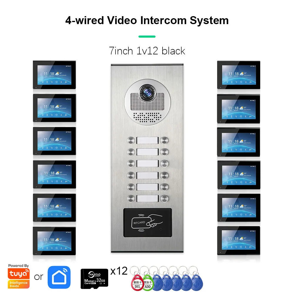 ANJIELO 2-12 Units Apartment Doorbell Video Intercom System Digital Frame Background Music Detection Preview NEW 2026