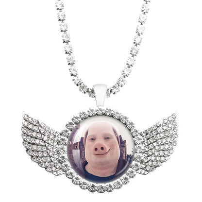 John Pork Is Calling Answer Call Phone Humor Funny Pig Lover Graphic The Moon Necklace Angel Wings Pendant Necklace Jewelry Gift