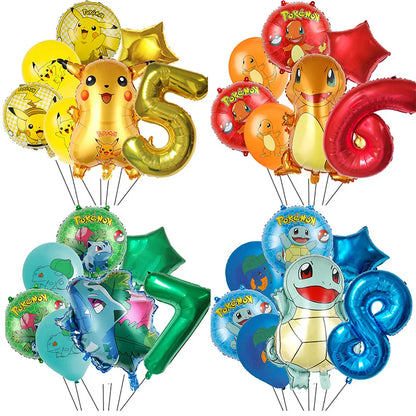 7Pcs/Set Pokemon Balloon Set Pikachu Charmander Cartoon Aluminum Foil Balloons Party Decoration Props Toy Anime Birthday Party