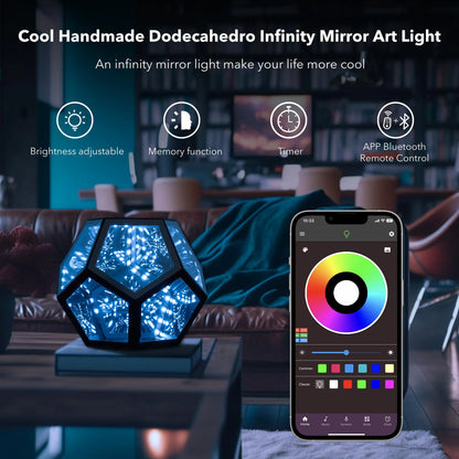 Dreamy Geometric Space LED Night Light with Stand Creative Color Christmas Birthday Gifts Infinity Dodecahedron Mirror Art Light