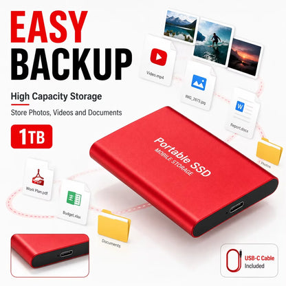 2TB External Hard Drive 4TB Portable SSD USB-C High-Speed Storage Disk for File Backup Compact & Durable