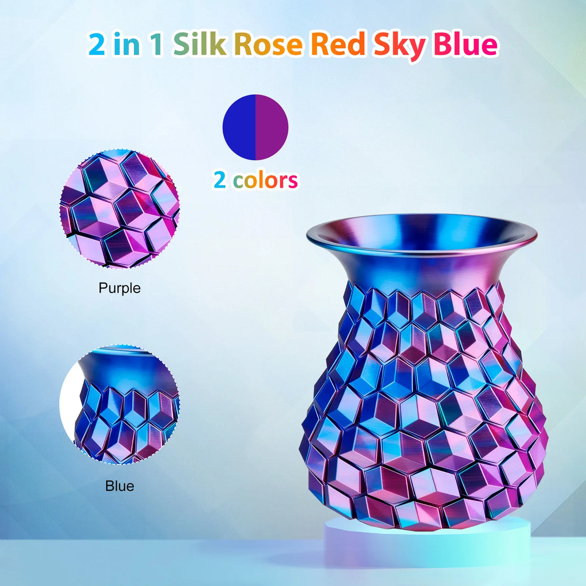 Silk PLA Filament 1.75mm Dual Color Blue Purple, 3D Printer Filament , 250g Spool(0.55lbs) Fits for Most FDM 3D Printers