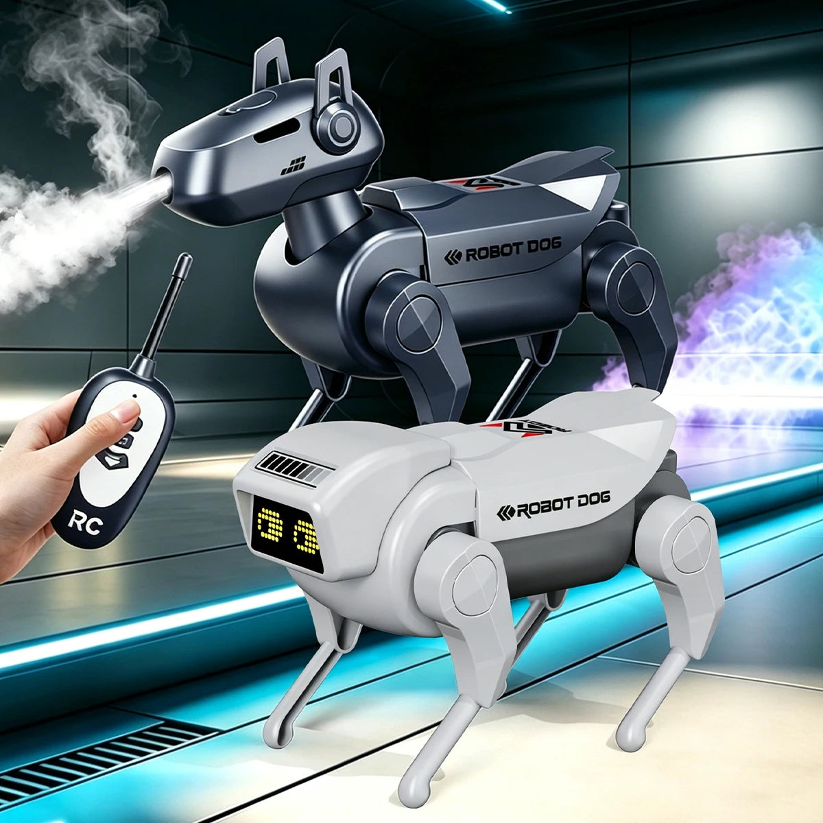 Remote Control Robot Toys,  Mechanical Spray Dog Model Move Forward Backward One-click Spray Mini Robotic Dog Gifts for Kids