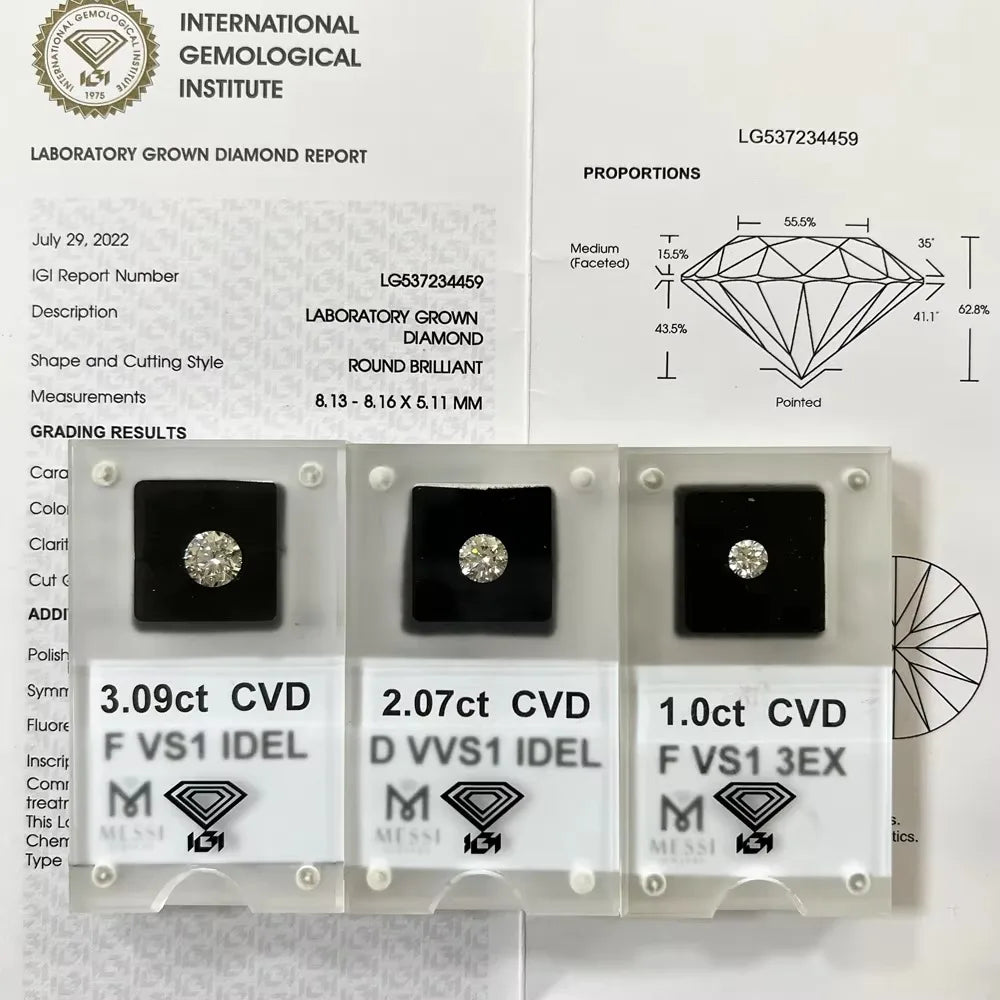Mishang Jewelry With GIA IGI Certificate Round Lab Grown Diamonds 0.3ct 0.5ct 0.8ct 1ct 1.5ct 2ct 3ct Created Diamond Wholesales