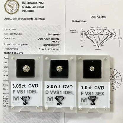 Mishang Jewelry With GIA IGI Certificate Round Lab Grown Diamonds 0.3ct 0.5ct 0.8ct 1ct 1.5ct 2ct 3ct Created Diamond Wholesales