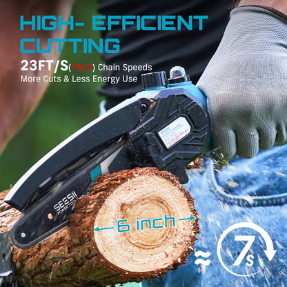 SEESII 6'' Cordless Mini Chainsaw 15.2cm Electric Saw Rechargeable Woodworking Garden Pruning Saw for Makita 18V Battery Pin