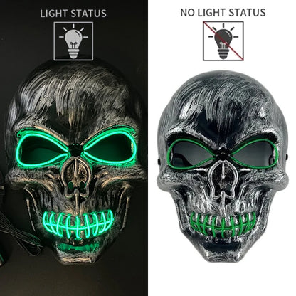Evil Skull Mask Halloween Carnival Masquerade Haunted House Scary Decoration Cosplay Skeleton Scary Theme Party Light Up Mask