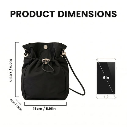 Unisex Lightweight Waterproof Nylon Drawstring Crossbody Bag Mini Dual Closure Adjustable Phone Shoulder Purse Travel Sling Bag
