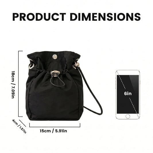 Unisex Lightweight Waterproof Nylon Drawstring Crossbody Bag Mini Dual Closure Adjustable Phone Shoulder Purse Travel Sling Bag