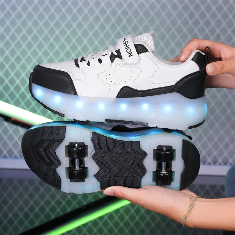 Luminous Roller Skate Shoes Wheels Removeable Sneakers Kids Roller Shoes USB Charge Light Up Sport Skate Board Shoes Boys Girls