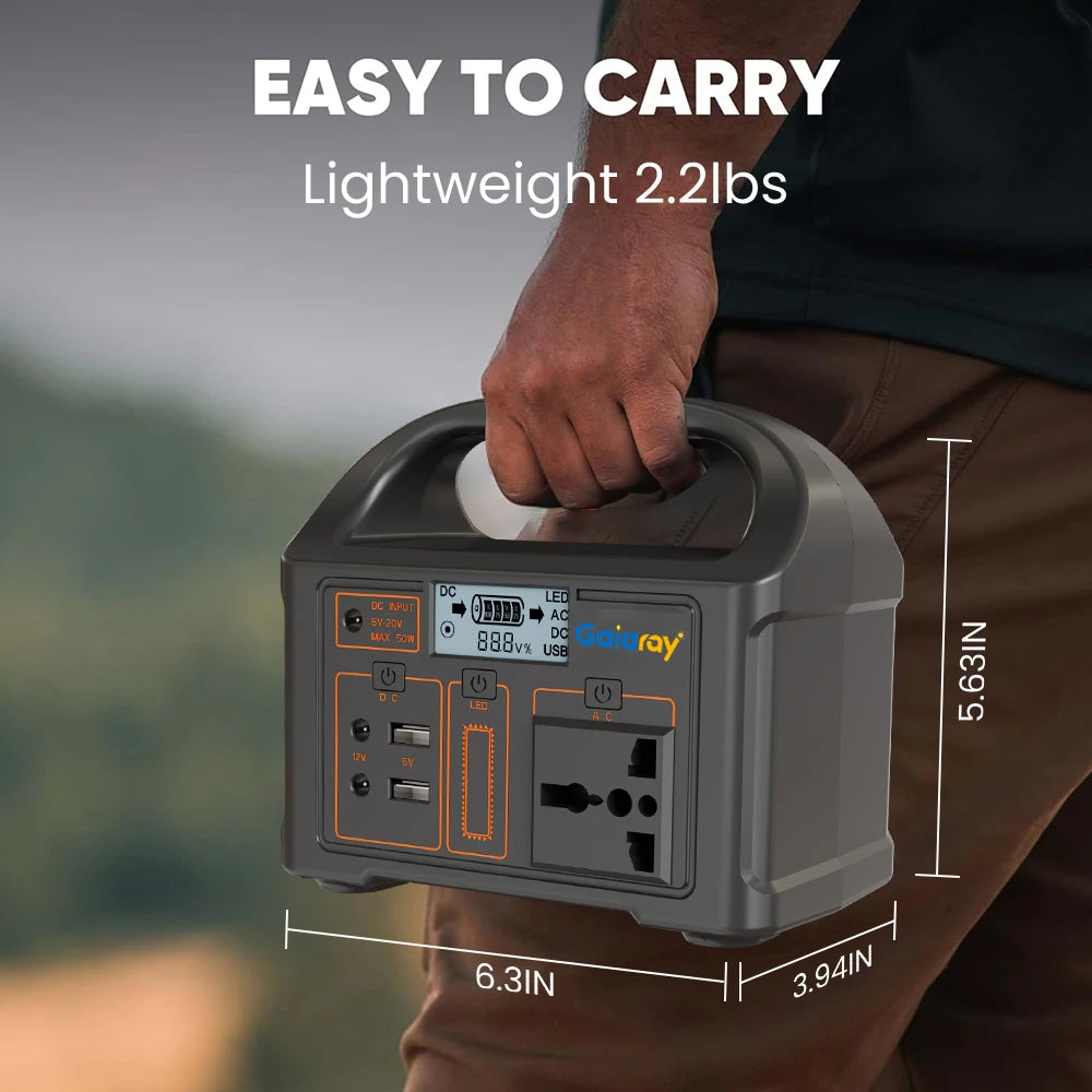 Gaiaray 100W Portable Power Station 76.8Wh LiFePO4 Charging Energy Station Solar Generator AC 110V 220V Power Bank for Camping