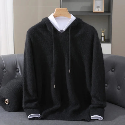 Men's Clothing: 100% Pure Mink Cashmere Knitted Sweater Casual And Loose Large-Sized Hooded Pullover Autumn Winter New Products
