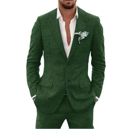 Light Grey 2 Pieces Linen Men's Suits With Pants Groom Tuxedos Summer Casual Style Groomsmen For Wedding Blazer Sets