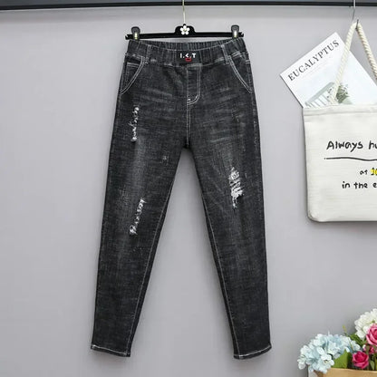 XL-6XL Plus Size jeans for Women Mom Jeans Woman Elastic High Waist Blue Baggy Jeans Denim Ripped Jeans Female Harem Pants