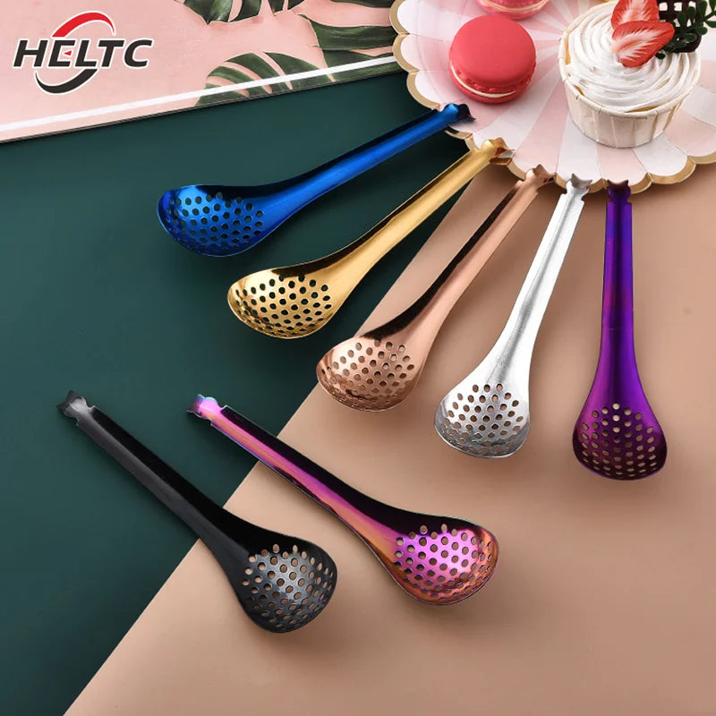 410 Stainless Steel Kitchen Spoon With Holes Cuisine Caviar Builder Roe Sauce Strainer Spoon Durable Kitchen Cooking Gadgets