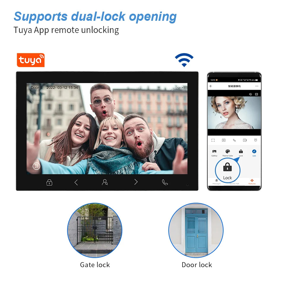 10 Inch IPS Screen Tuya APP 4Wire WIFI Video Door Phone Intercom Visual Doorbell 120Degree Wide Angle Home Security Door Viewer