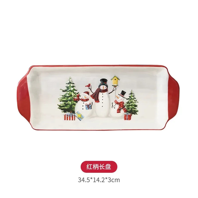 Nordic creative Christmas Snowman bowl plate cutlery set Western ceramic dinner plates Home rice salad bowl cup Christmas gift