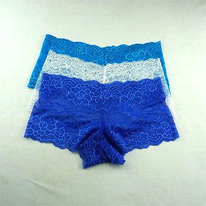 3pcs M-XXL Female Boxers Underwear Silk Boyshorts Women Transparent Panties Shorts Ladies Perspective Lingerie