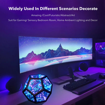 Dreamy Geometric Space LED Night Light with Stand Creative Color Christmas Birthday Gifts Infinity Dodecahedron Mirror Art Light