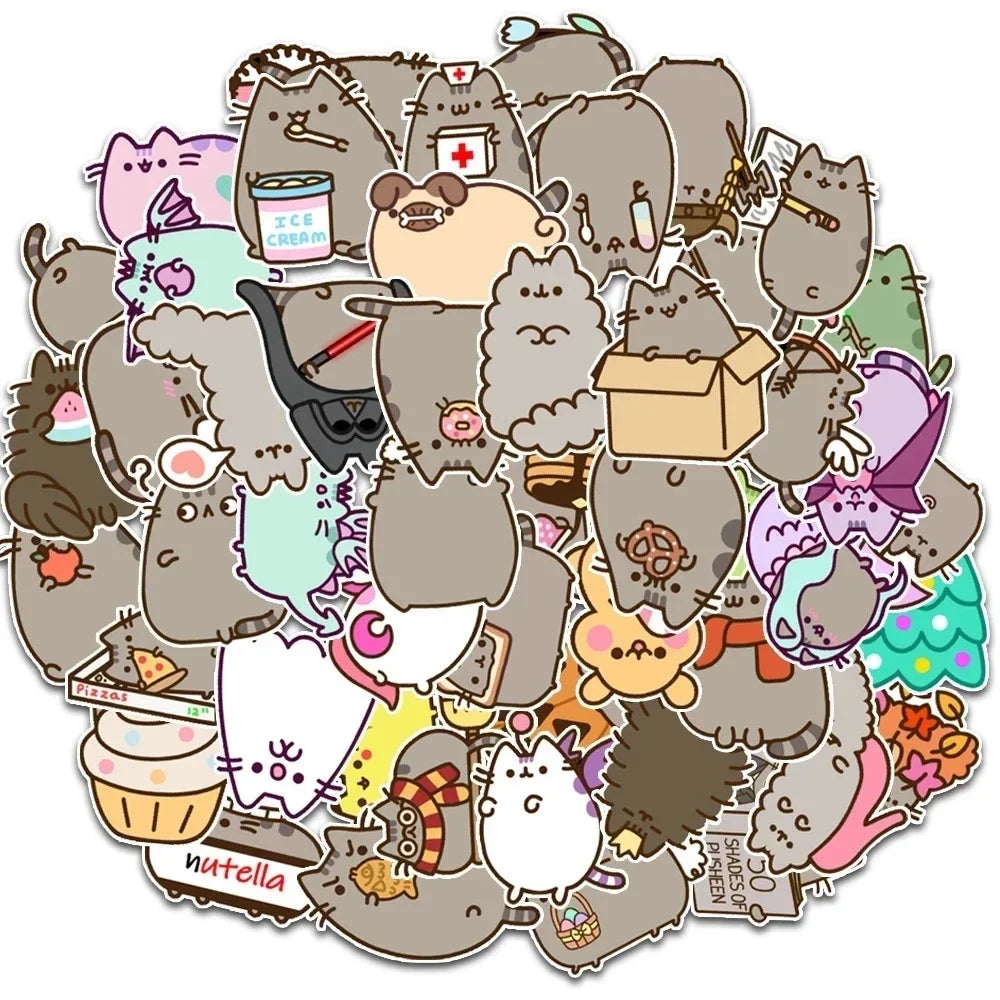 The Pusheen Cat Balloons Birthday Decoration Party Supplies Cartoon Grey Pet Fat Cat Theme Banner Backdrop Cake Topper Sticker