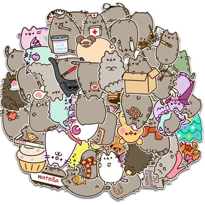 The Pusheen Cat Balloons Birthday Decoration Party Supplies Cartoon Grey Pet Fat Cat Theme Banner Backdrop Cake Topper Sticker