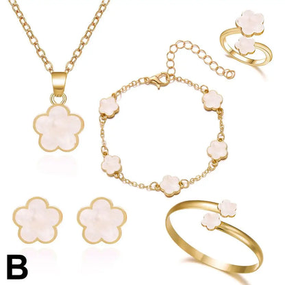 5 Pcs Set Jewelry Stainless Steel Five Leaf Clover Bracelets For Women Elegance French Niche Necklaces Bracelets Earrings
