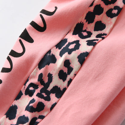 Infant Baby Girl Clothes Set Long Sleeve "Mama's Mini" Print Pullover Sports Hooded Tops and Leopard Pants Outfits Set