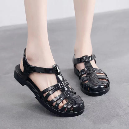 Ladies' Flat Sandals Jelly Shoe Hollow out Sequin Design Comfortable Footwear Fashionable Summer Foot Cover