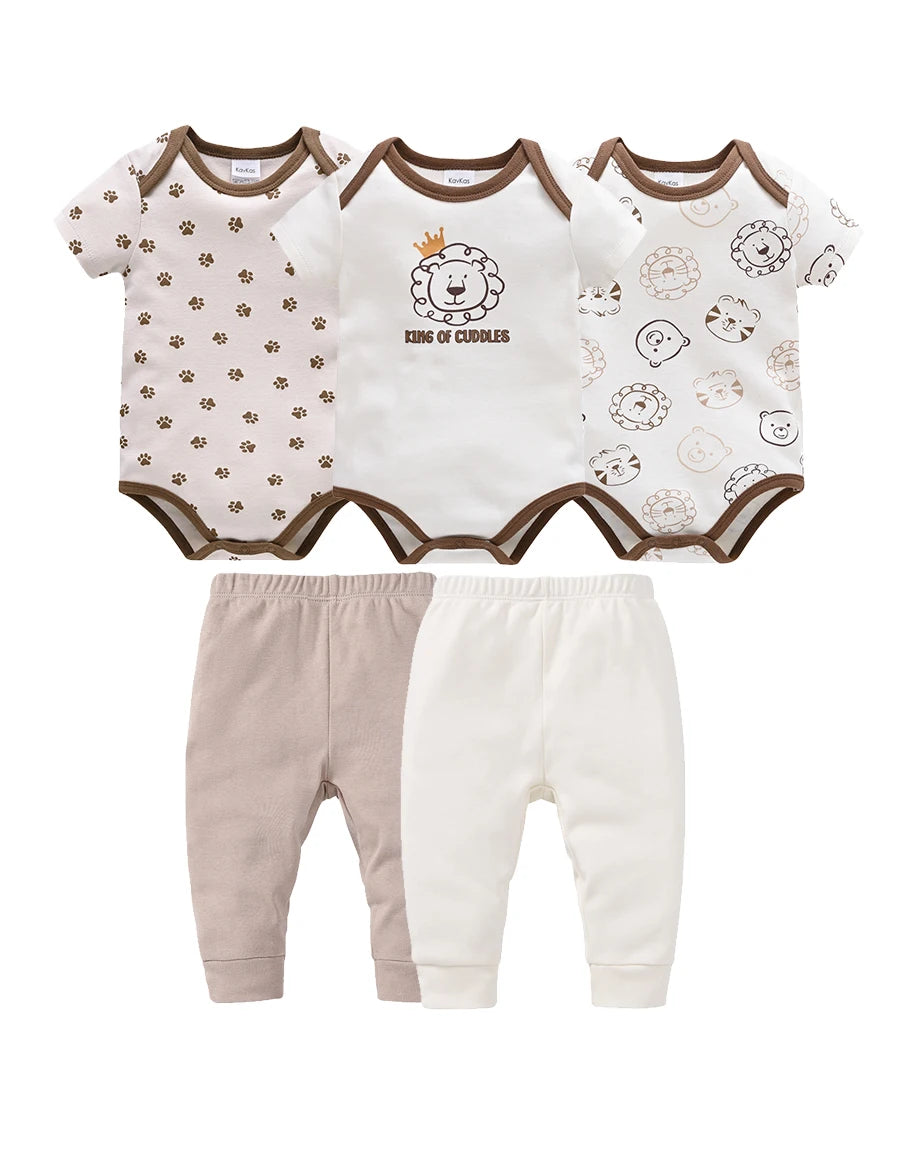 New Baby Boy Clothes Summer 100%Cotton Blue Grey Tie Print Three Piece Short Sleeve Bodysuit Pants Vetements Bebe For 0-12M