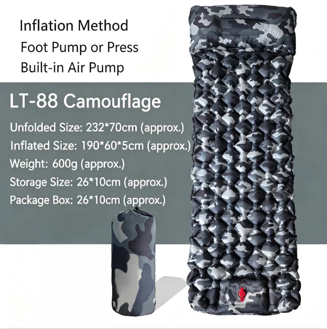 Outdoor Camping Sleeping Pad Folding Sleep Mat Beach Inflat Mattress with Pillows Ultralight Air Mat Travel Hiking New