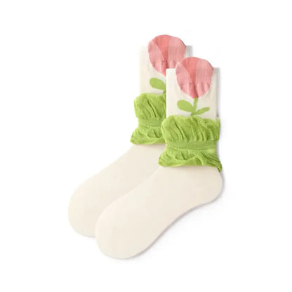 New Women Socks Korean Style Flower Trend Casual Cotton Socks Girls Frilly Ruffle Cute Sweet Breathable Kawaii Crew Socks Girls