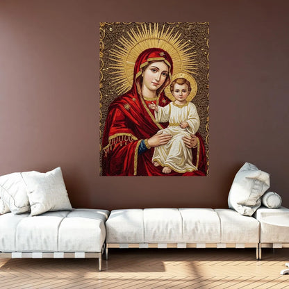 Virgin Mary and Baby Jesus Canvas Wall Art, Sacred Heart of Jesus Canvas Prints, for Living Room Home Decoarion