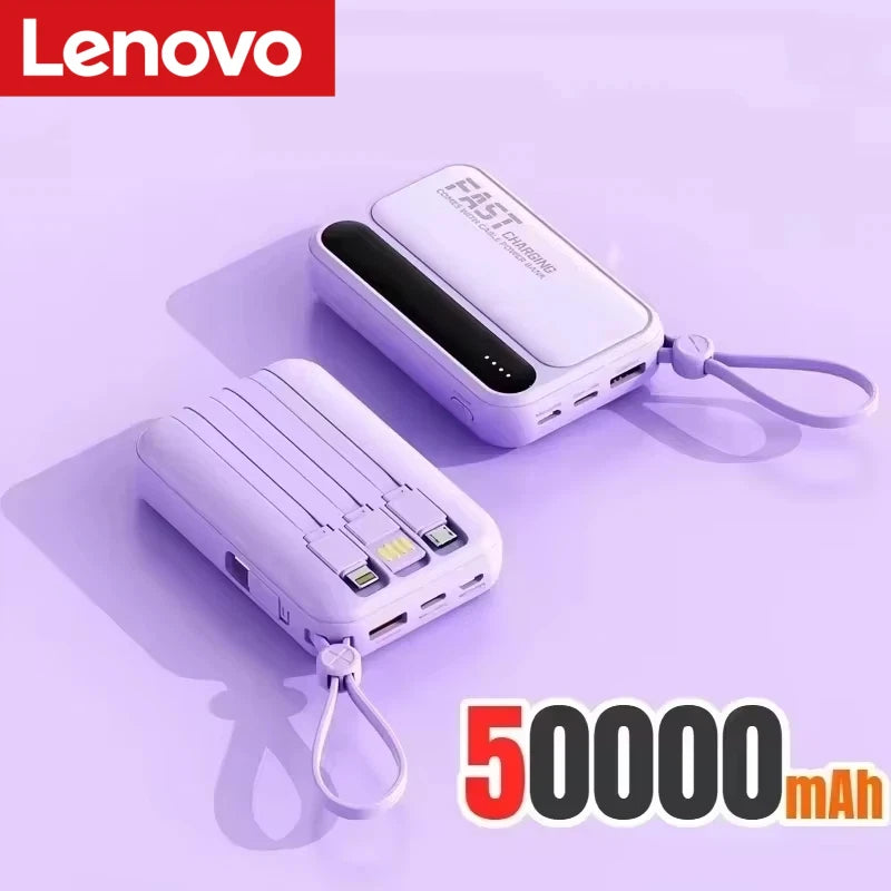 Lenovo 500000mAh Power Bank BuiIt in 4 Lines Super Fast Charging Large Capacity Portable External Battery for All Phones 2026New