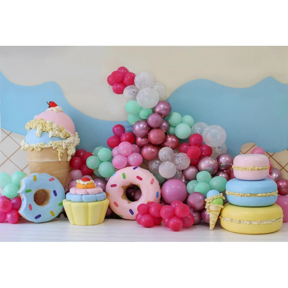 Candy Bar Baby Shower Birthday Backdrop Ice Cream Car Donuts Lollipop Party Photo Background Cake Table Decor Photography Props