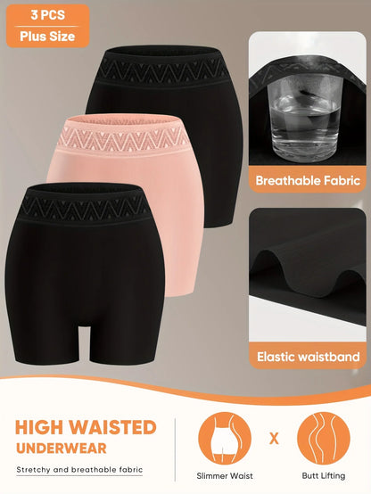 MIOTAN 3-Pack Women's Plus Size High-Waisted Boyshort Underwear - Breathable Soft Stretch Fabric, Tummy Control Butt-Lifting