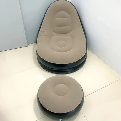 2Pcs Lazy Sofa Inflatable Chair Folding Recliner Outdoor Sofa Bed with Footrest Indoor and Outdoor Portable Folding Air Mattress