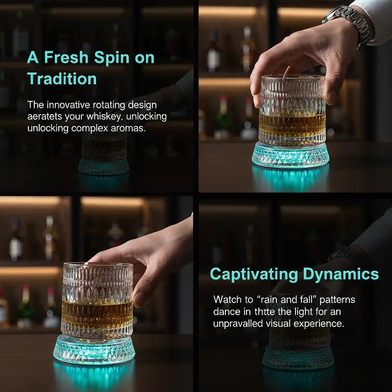 Vintage Glass 360 ° Rotating Glass Cup With Base Creative Glowing Rotation Glass Light Luxury Glass Brandy Wine Cup Glassware