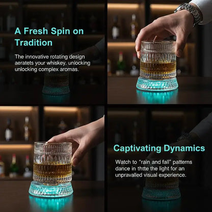 Vintage Glass 360 ° Rotating Glass Cup With Base Creative Glowing Rotation Glass Light Luxury Glass Brandy Wine Cup Glassware
