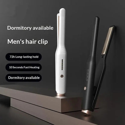 Portable Men's Hair Straightener & Curler Iron Dual Use Travel Ceramic Fast Heating Short Hair Travel Styling Tool