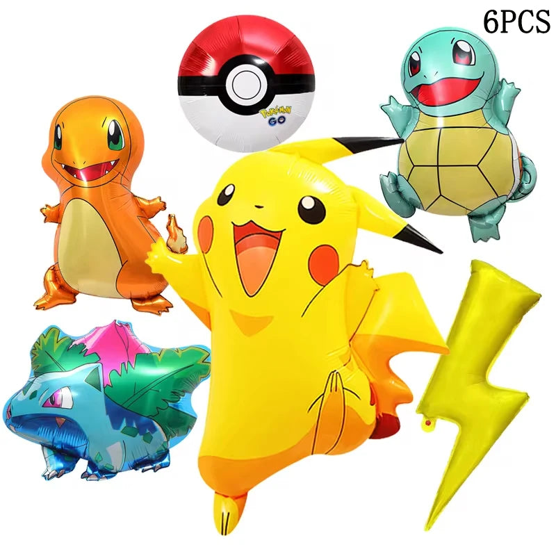 1set Cartoon Pokemon Pikachu Theme Foil Balloons Set Red Black Latex Balloon Kids Birthday Baby Shower Party Decora Supplies