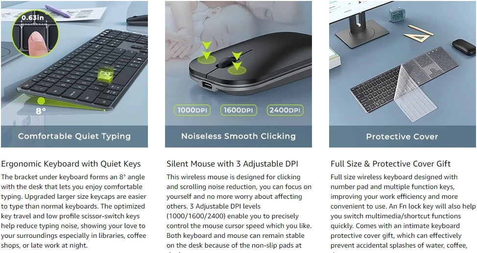 Wireless Bluetooth Keyboard and Mouse Combo Multi-Device Rechargeable Slim Keyboard and Mouse for Win 8 10 MacBook Pro Air iPad