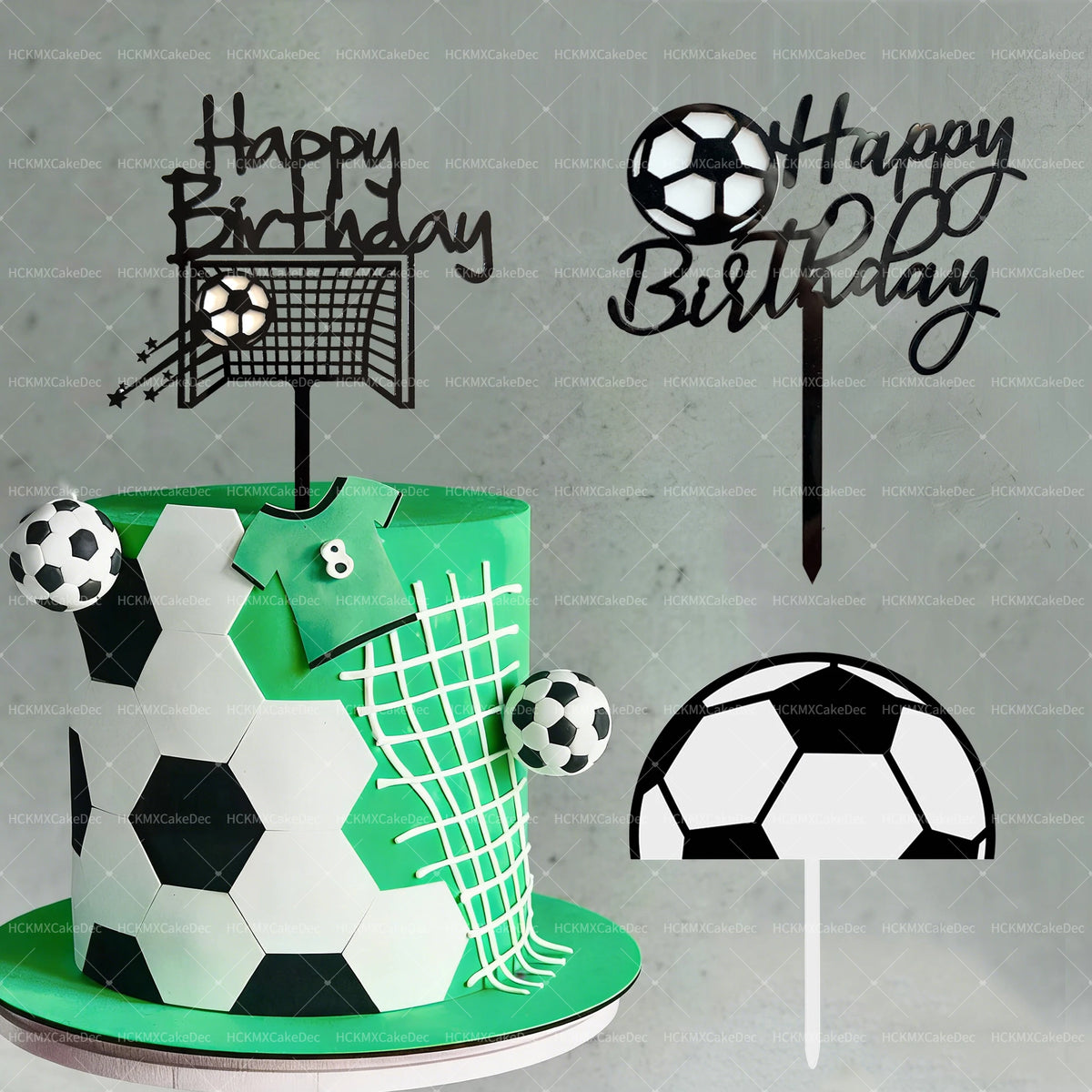 Soccer Themed Happy Birthday Cake Topper Set Acrylic Football Goal Soccer Ball Cake for Birthday Sports Party Decor Supplies