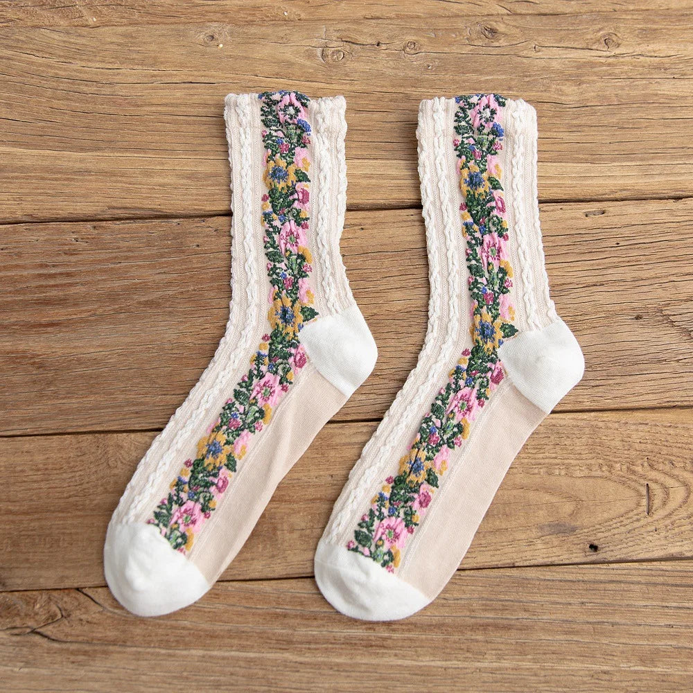 Autumn Winter Japanese Harajuku Woman Socks Popsocket Cotton with Flowers Funny Socks Women Kawaii Girls Calcetines Mujer 190