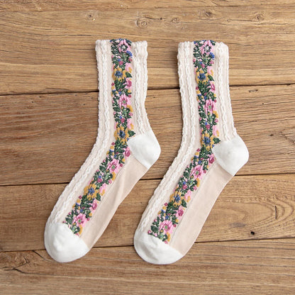 Autumn Winter Japanese Harajuku Woman Socks Popsocket Cotton with Flowers Funny Socks Women Kawaii Girls Calcetines Mujer 190
