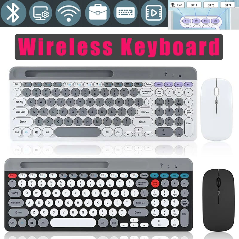 Dual-mode Wireless Keyboard & Mice Combo 2.4G Bluetooth 5.0 Membrane Keyboards BT 3-Channels Rechargeable Key Board Mouse for PC