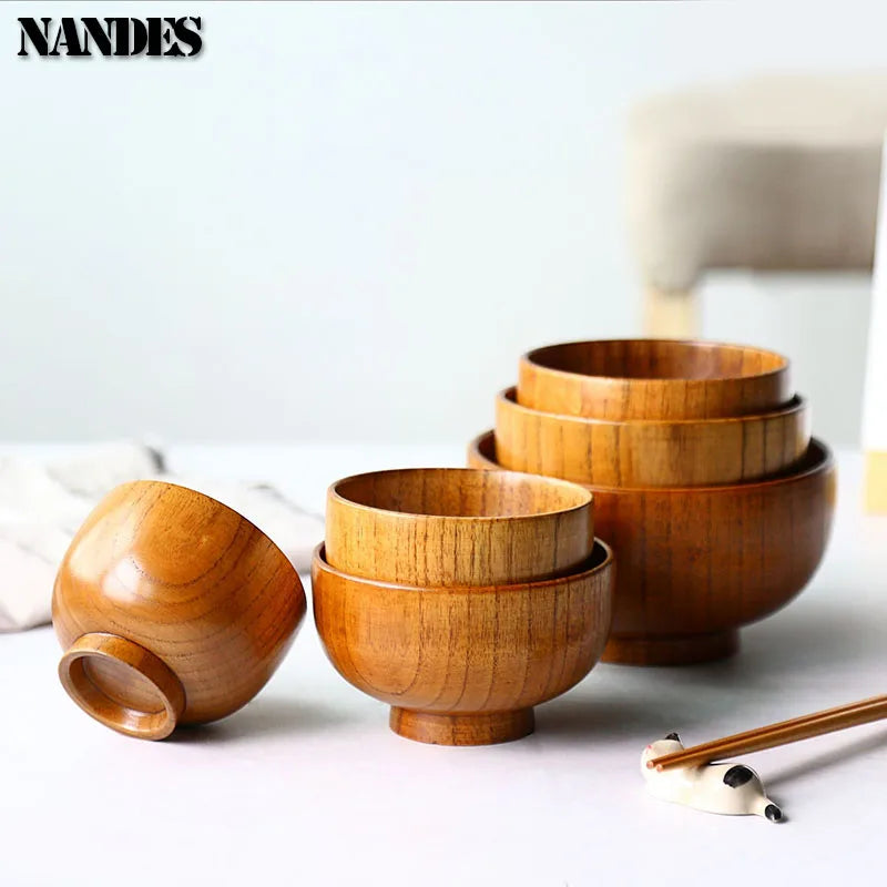 Sour Jujube Wood Old Lacquer Household Bowl Japanese Style Wooden Soup Rice Bowls Tableware For Kids Children Adults