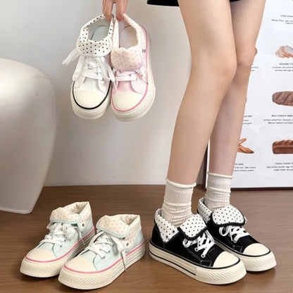 New High Help Canvas Shoes Dots Women's Casual Shoes Woman Vulcanize Sneakers Comfortable Sport Walking Platform Flats Shoes 015